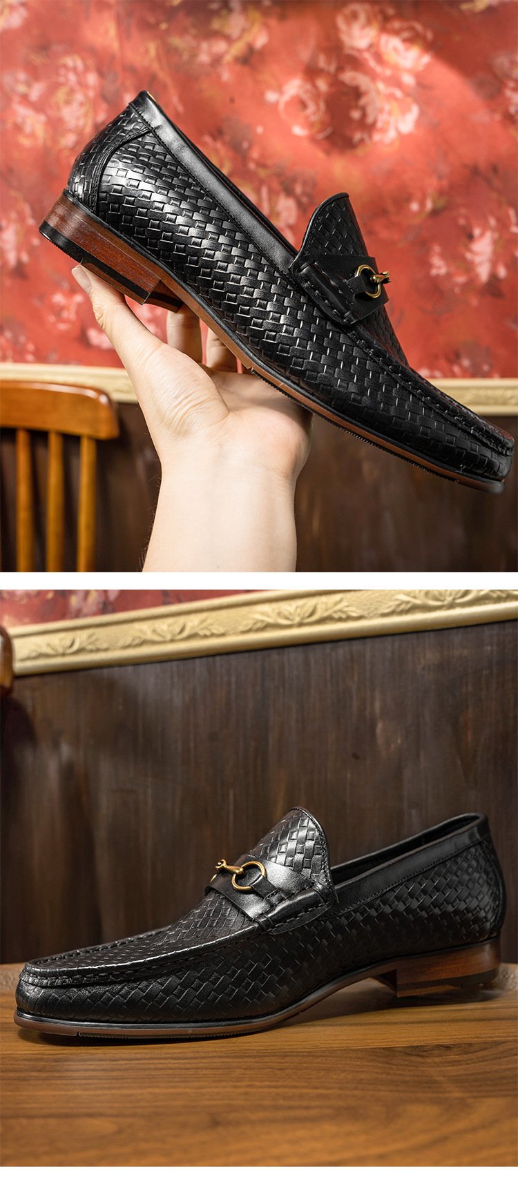 Business Casual Men's Woven Loafers Leather Shoes Men's Shoes - Image 4